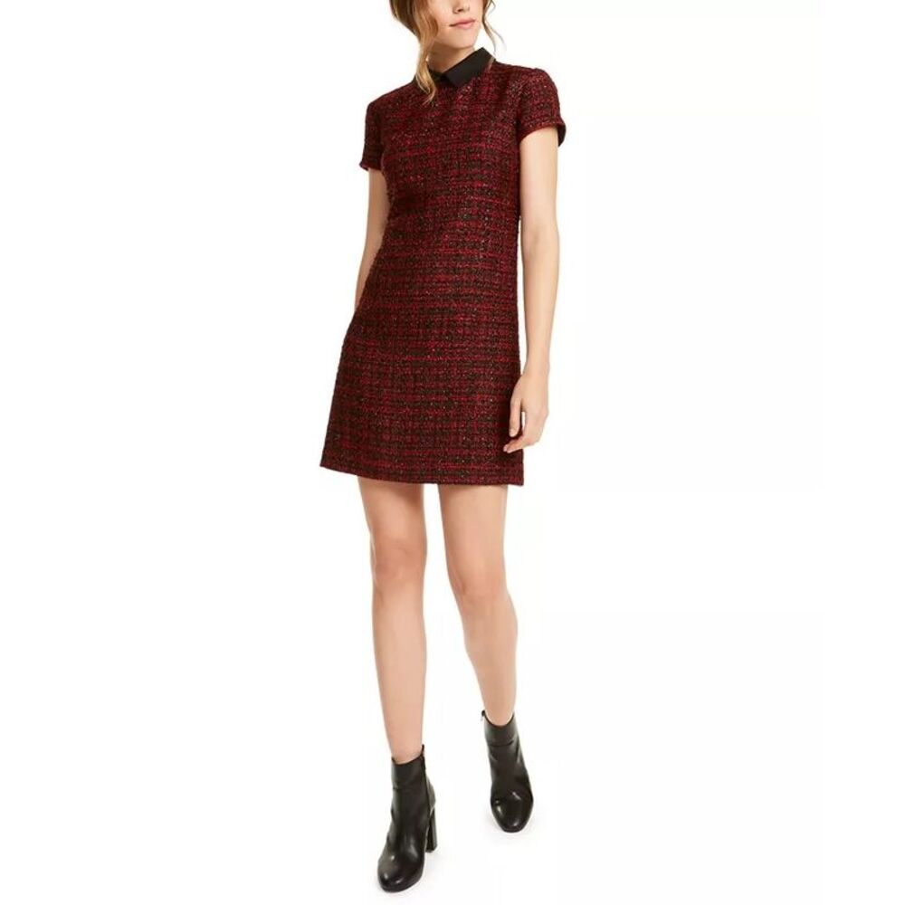 Maison Jules Women's Collared Tweed Shift Dress   Red Size X-Large